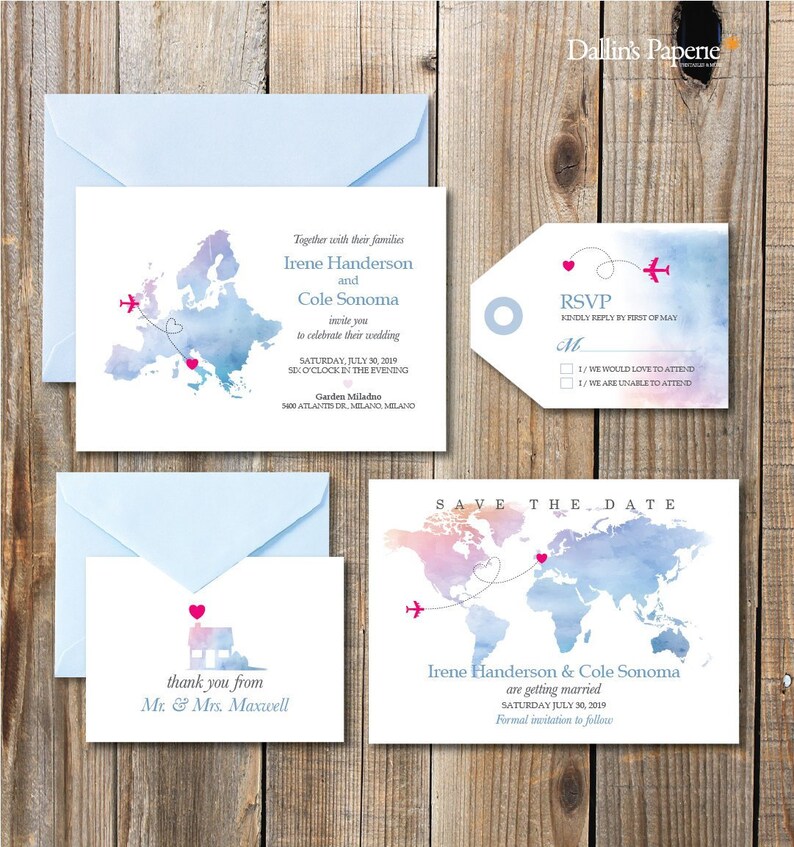Europe Destination Wedding Invitation Printables Beach Etsy