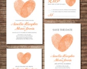 Wedding Invitation printables, Finger print Heart, Customized DIY, Thank you card, Save the date, RSVP