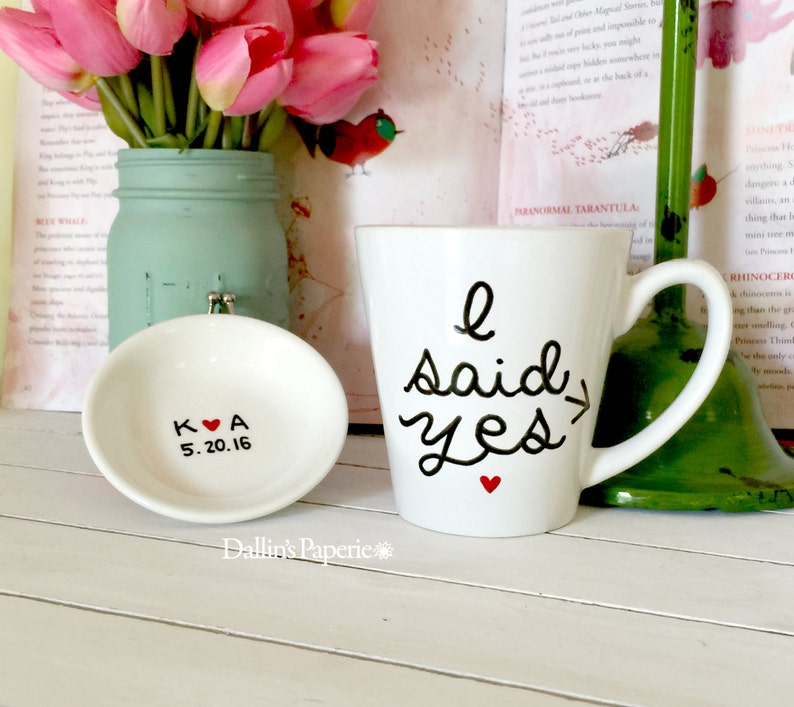 Customized mug, personalized mug, Bridal mug, Engagement gift Mug, wedding mug, Hand painted mug, I said Yes mug, image 5
