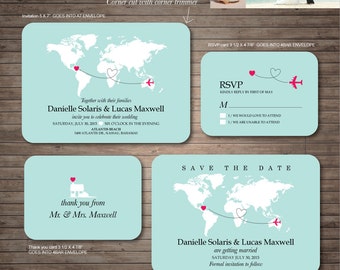 Destination Wedding Invitation printables, beach wedding, Map invitation, Customized DIY wedding, turquoise