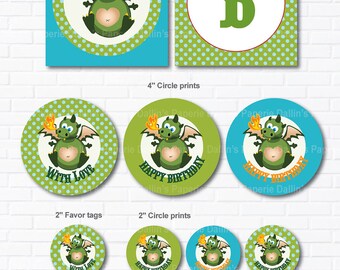 Dragon Birthday Party DIY Printable Party pack - Banner - party circles - favor tag - water bottle wrapper