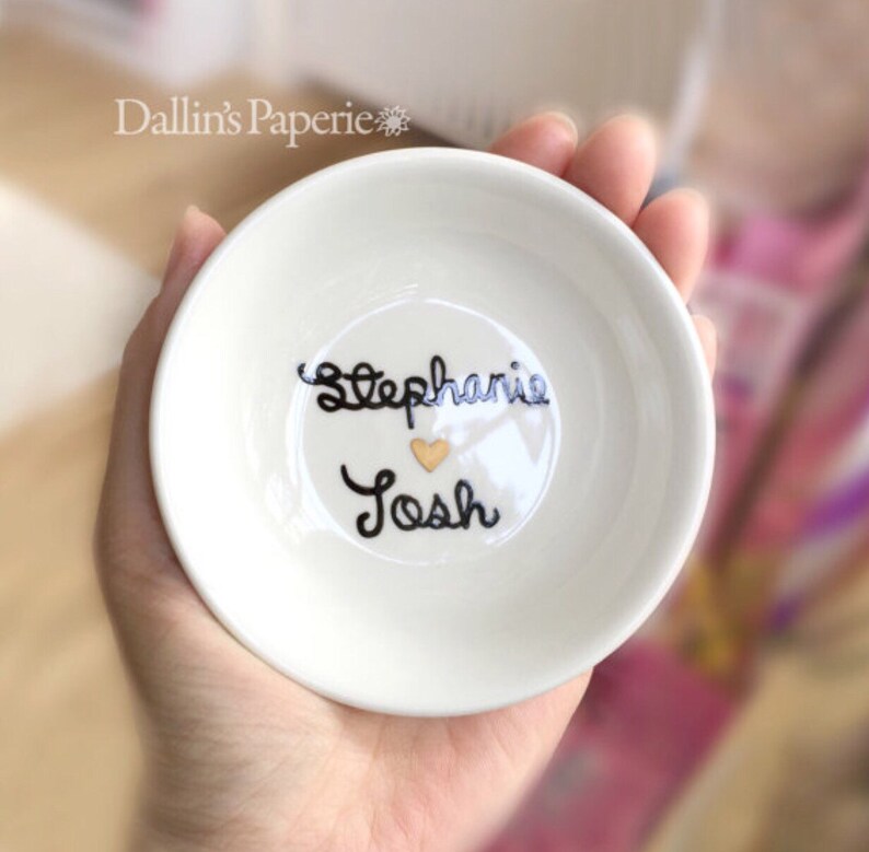 Engagement RING DISH, Personalized gift, Hand painted, Gift for the bride, Customized Ring holder, wedding gift, trinket dish image 4