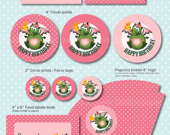 Pink Dragon year birthday DIY Printable Full party deco set