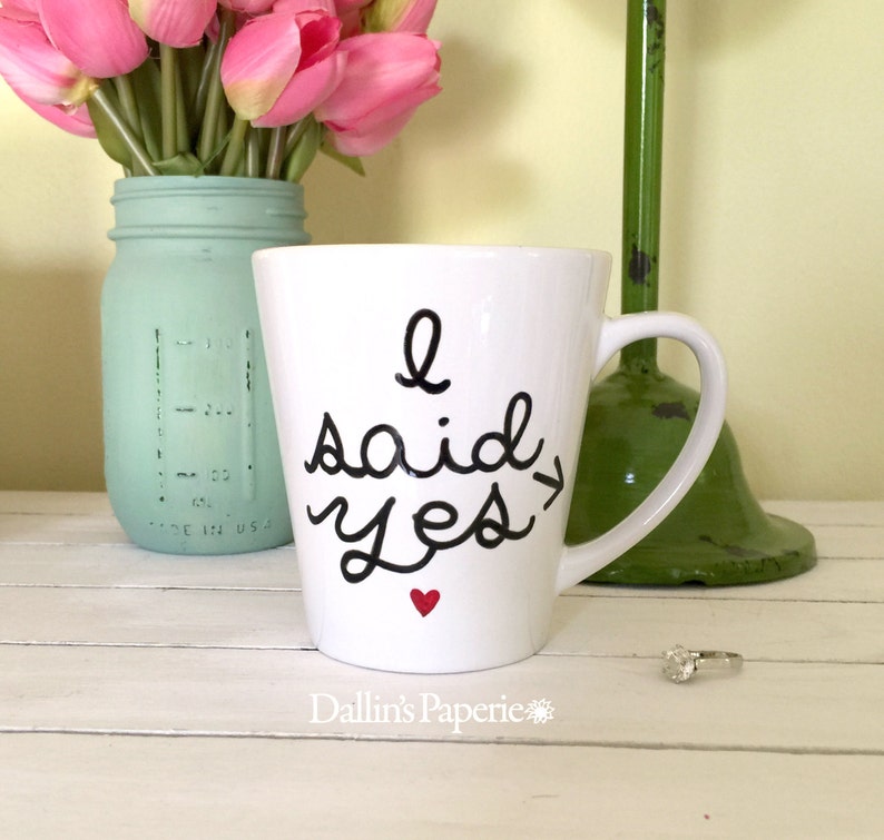 Customized mug, personalized mug, Bridal mug, Engagement gift Mug, wedding mug, Hand painted mug, I said Yes mug, image 2