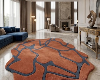 Handmade Abstract Tufted Rug, Irregular Modern Area Rug, Luxury Organic Shape Carpet for Living Room Decor