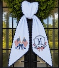 Personalized 4th of July Wreath Sash – Embroidered Monogram, American Flags, Patriotic Door Decor, USA Flag Front Door Decor