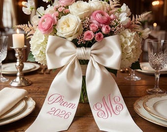 Personalized Prom 2026 Bouquet Sash, Custom Embroidered Name Date Ribbon, Floral Bow for Prom Flowers, Graduation Corsage Wrap Keepsake Gift