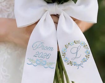 Personalized Prom 2026 Bouquet Sash, Custom Embroidered Name Date Ribbon, Floral Bow for Prom Flowers, Graduation Keepsake Gift for Her