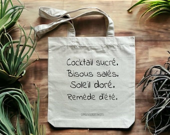 Totebag "remède d'été" - citation ensoleillée - sac coton recyclé - accessoire été