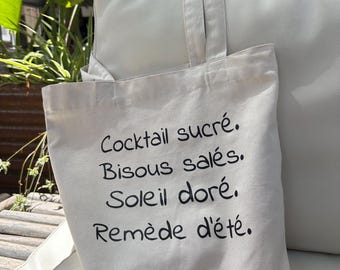 Totebag "remède d'été" - citation ensoleillée - sac coton recyclé - accessoire été