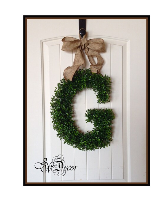 Birthday Gift Boxwood Letter Door Decoration Monogram Wreath Wreaths Artificial Boxwood Wreath Initial Door Wreath
