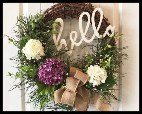 Hello Wreath Year Round Wreath Wreaths Front Door Etsy