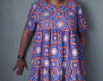 African Print Cotton Shift Dress: Women's Summer Dress with Pockets