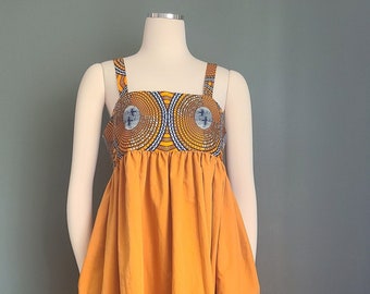 African Print Cotton Dress, Sleeveless Summer Dress with Pockets