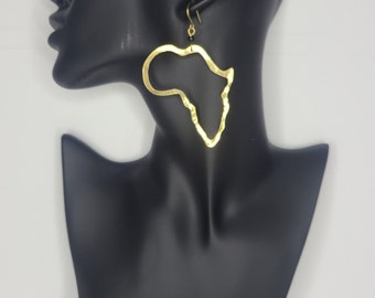 African hand made brass drop earrings shape of Africa