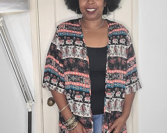 Tribal Print Rayon Duster: Lightweight Graphic Kimono