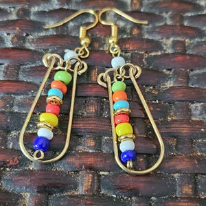 East African Masai inspired hand made multi colored beaded colorful drop earrings