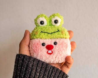 Crochet Cute Rabbit with Frog Hat AirPods Case: Handmade Cotton Knit Cover for AirPods Gen 1 | 2 | 3 | 4 | Pro | Pro 2 | Pro 3
