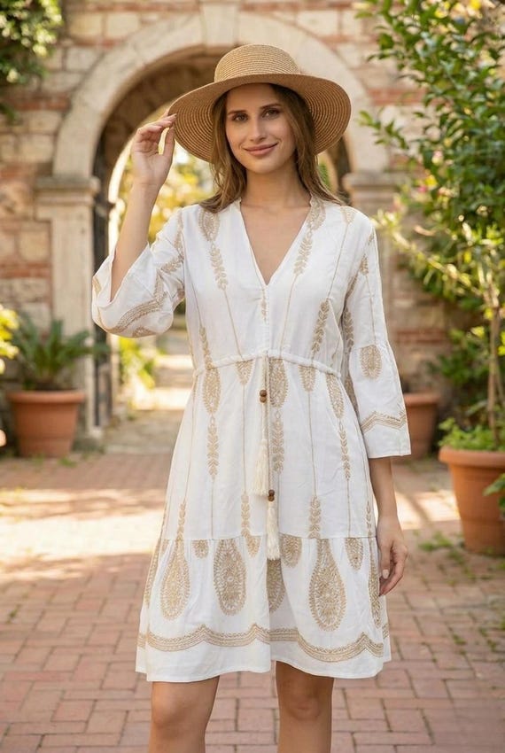 short sleeve boho mini dress Embroidered V Neck Tassel Tiered Summer Resort Wear knee length add a Color:Oxford Blue Black Mismatched Bridesmaid Dresses patouCode_P23KN1218041106P