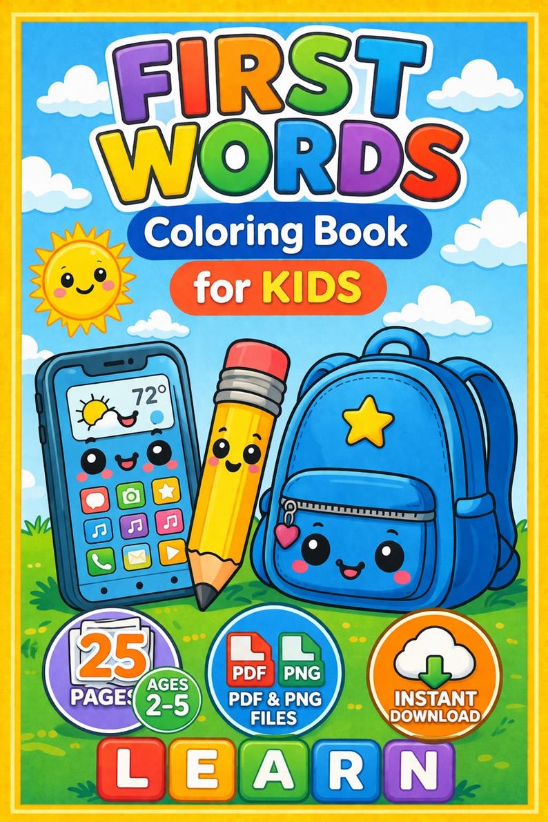 My First Words Coloring Book for Kids – Learn Everyday Objects - Etsy