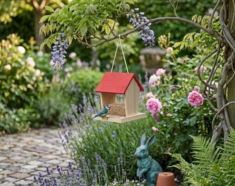Comedero colgante para pájaros, casita para exteriores, resistente a la intemperie, comedero para semillas, decoración de jardín.