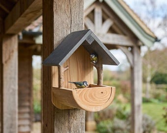 Comedero de madera para pájaros, de pared, estilo rústico, para exteriores.