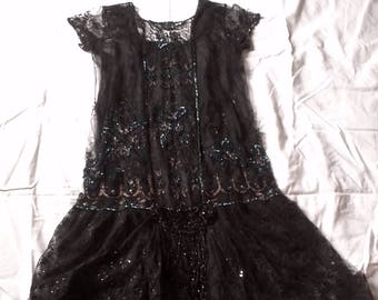 Rare 1920s beaded dress // 1920s lace dress // Twenties dress // flapper dress // 20s black dress