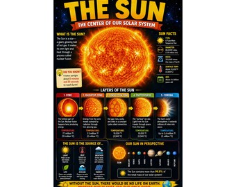 The Sun educational infographic Poster Solar System science classroom decor
