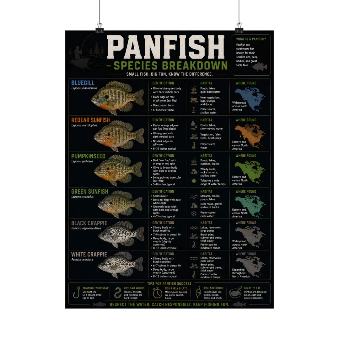 Panfish Rigs Chart Panfish Species Breakdown Poster Fish Identification Chart - Etsy