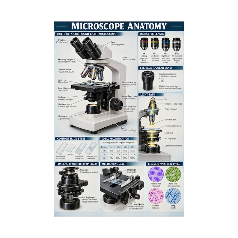 Microscope Anatomy Educational Poster - Etsy