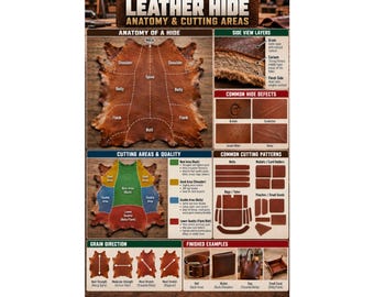 Leather Hide Anatomy Poster Vertical Poster Leatherworking Diagram Cutting Areas