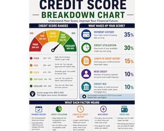 Credit Score Breakdown Chart Poster Financial Education
