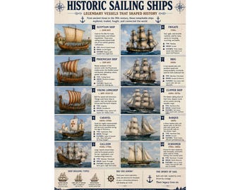 Historic Sailing Ships Poster Nautical Wall Art