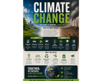 Climate Change Informational Poster Environmental Awareness Eco Tips