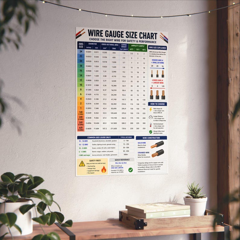 Avg Wire Wire Gauge Size Chart Poster Electrical Reference, AWG Chart - Etsy