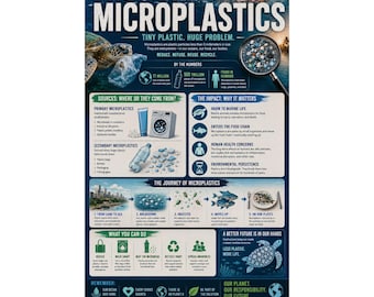 Microplastics Infographic Poster Environmental Awareness Vertical Wall Art