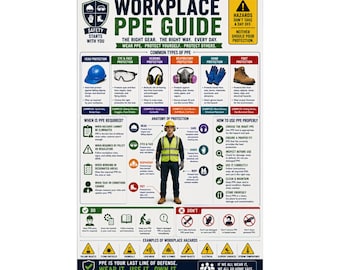 Workplace PPE Guide Vertical Posters Safety Equipment Chart Construction Site Poster