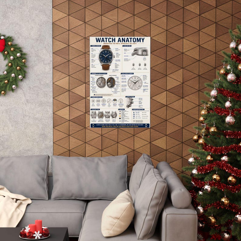 Póster de anatomía del reloj Diagrama de las partes del reloj Arte mural de relojería imagen 12