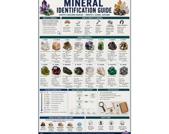 Mineral Identification Guide Vertical Poster Rock and Gem Chart