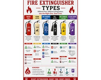 Fire Extinguisher Types Poster Safety Reference Chart