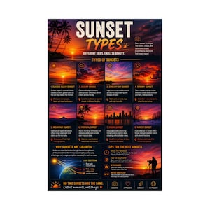 Solnedgångstyper Poster Vertikal solnedgångsinfografik väggkonst