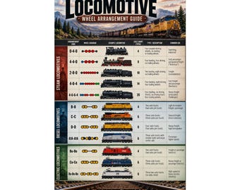 Locomotive Wheel Arrangement Guide Poster Train Diagram Railroad Education