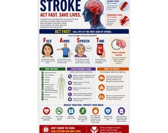 Stroke Awareness Infographic Poster FAST Signs Symptoms Prevention