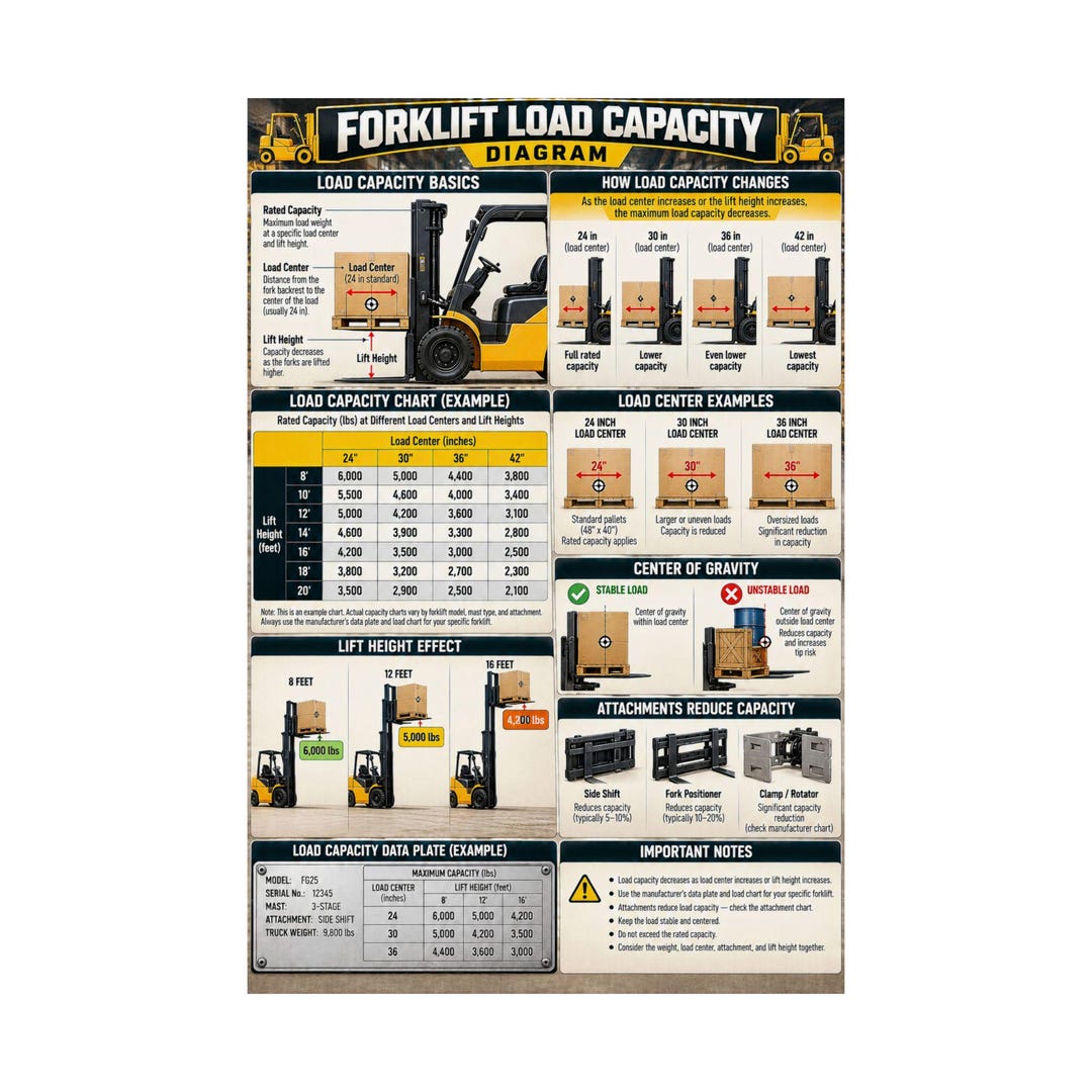 Forklift Load Capacity Diagram Educational Poster - Etsy