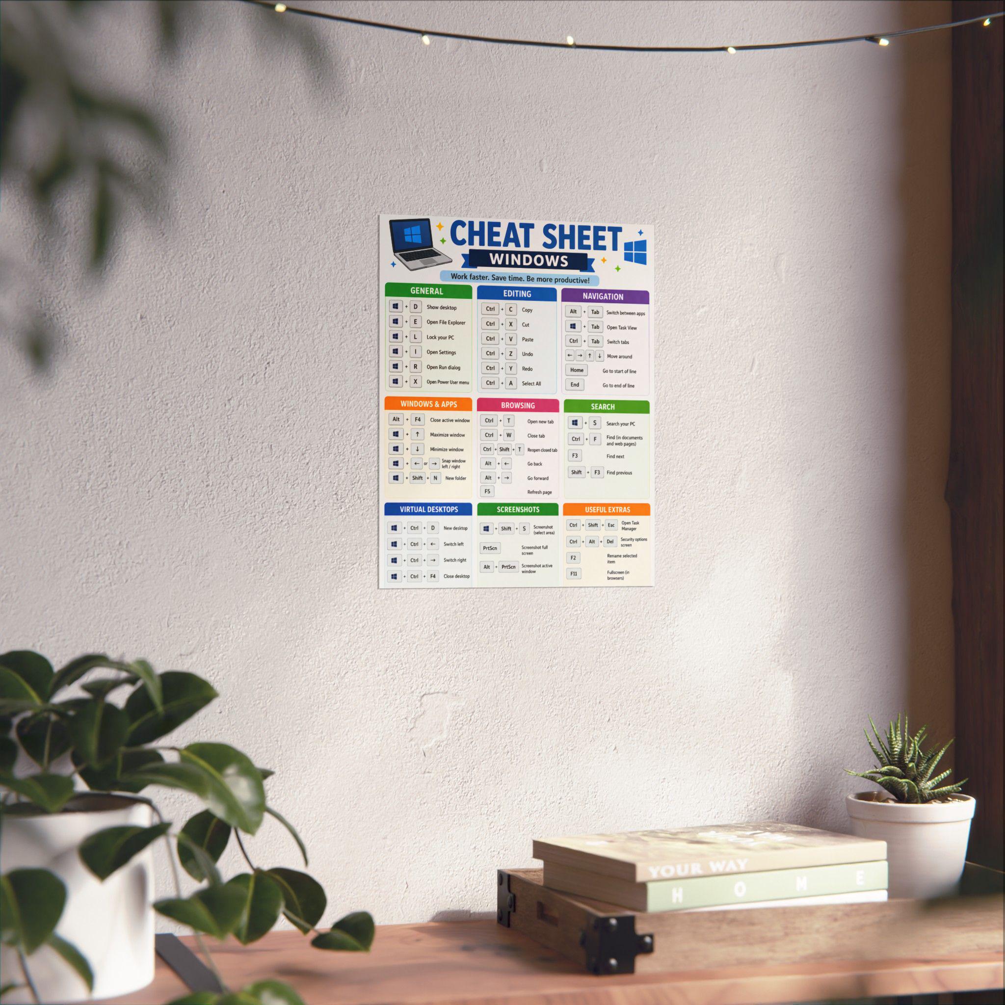 Windows Cheat Sheet Poster Keyboard Shortcuts Reference - Etsy
