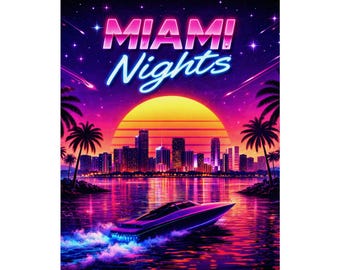 Miami Nights Retro Style Art Sunset Vibrant poster