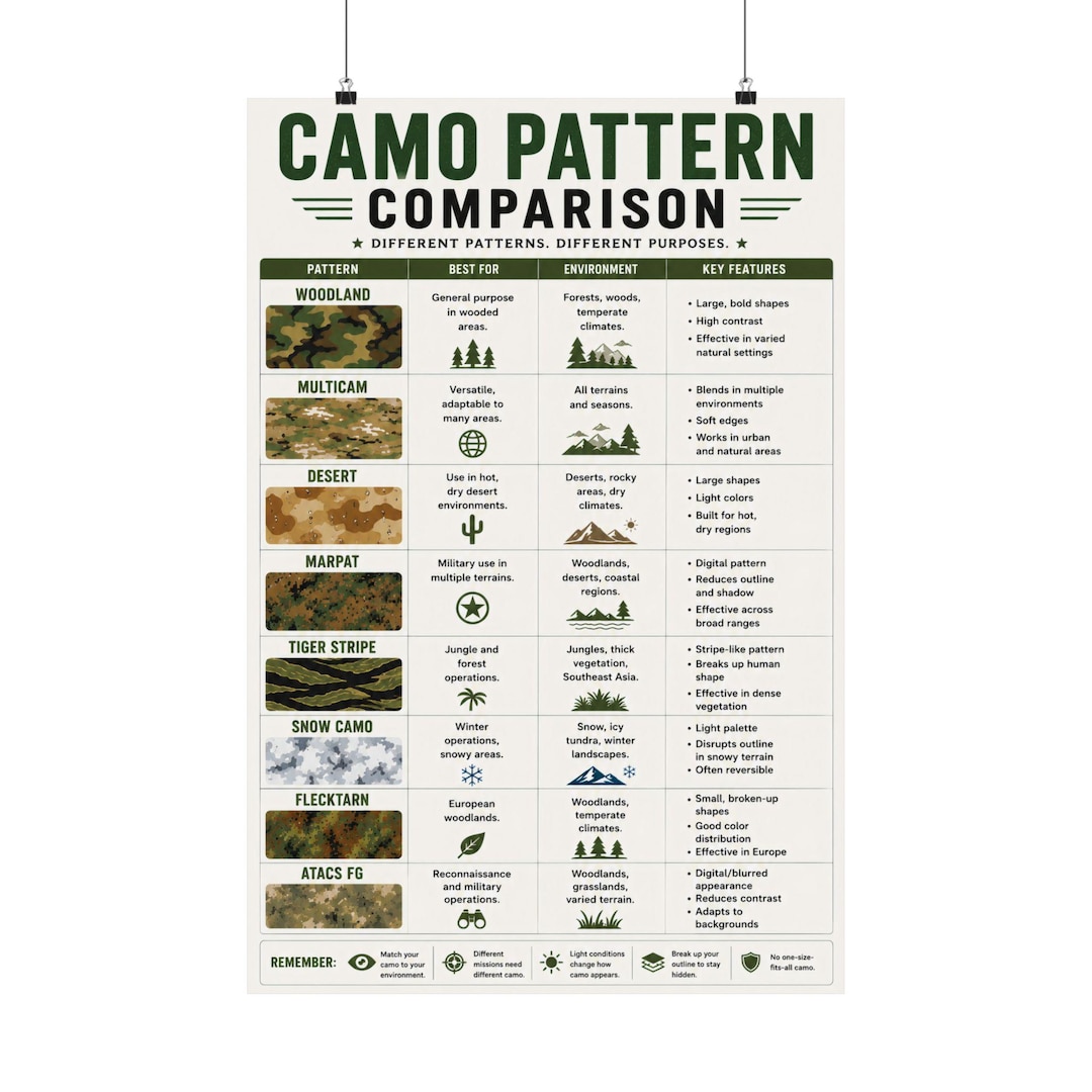 Poster comparatif des motifs de camouflage Guide du camouflage ...