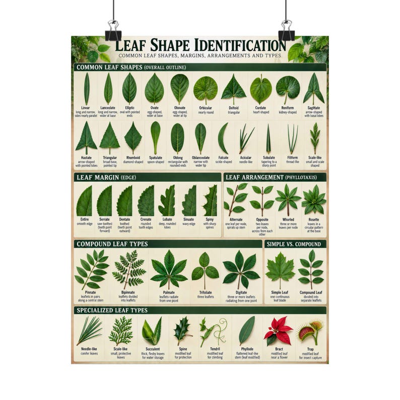 Leaf Shape Identification Chart Vertical Poster - Etsy