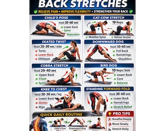 Back Stretches Fitness Routine Spine Stretch Chart Poster Wall Art