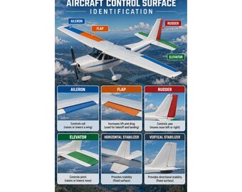 Aircraft Control Surfaces Diagram Matte Vertical Poster Aileron Flap Rudder Elevator Diagram